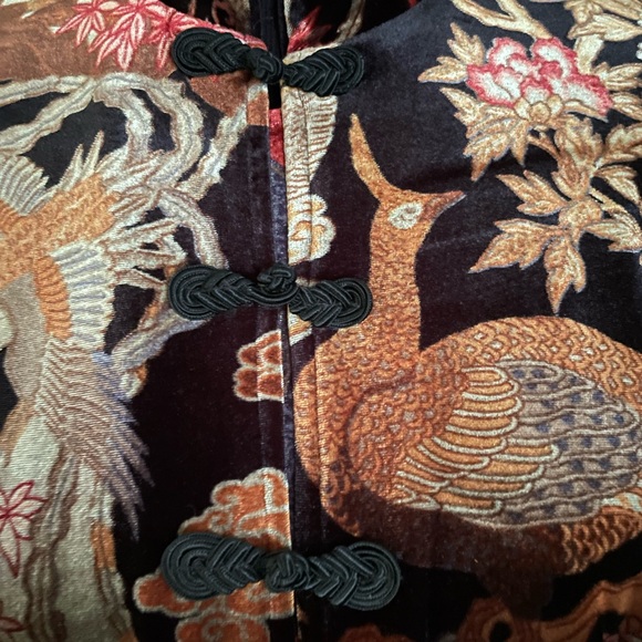 Clio velveteen tunic/long jacket w/beautiful Asian/Oriental/Chinoiserie graphics - Picture 14 of 16